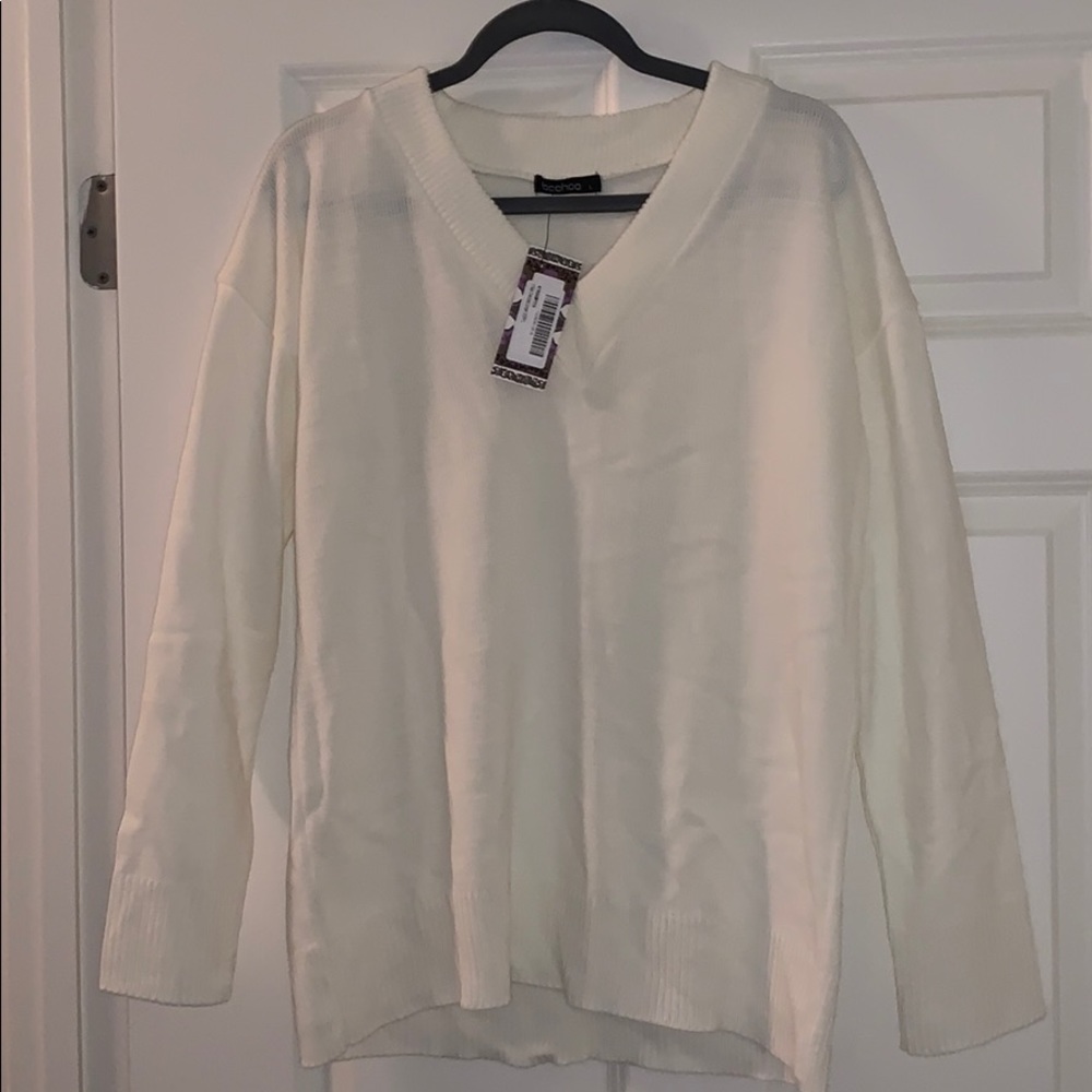Boohoo Oversized Ivory V-Neck Jumper